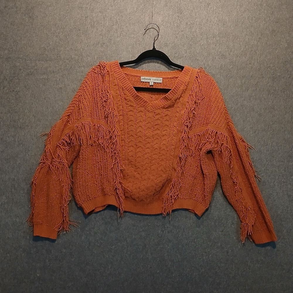 Absolutely Famous L Fringe Crop Sweater oversized boho western hippie chic